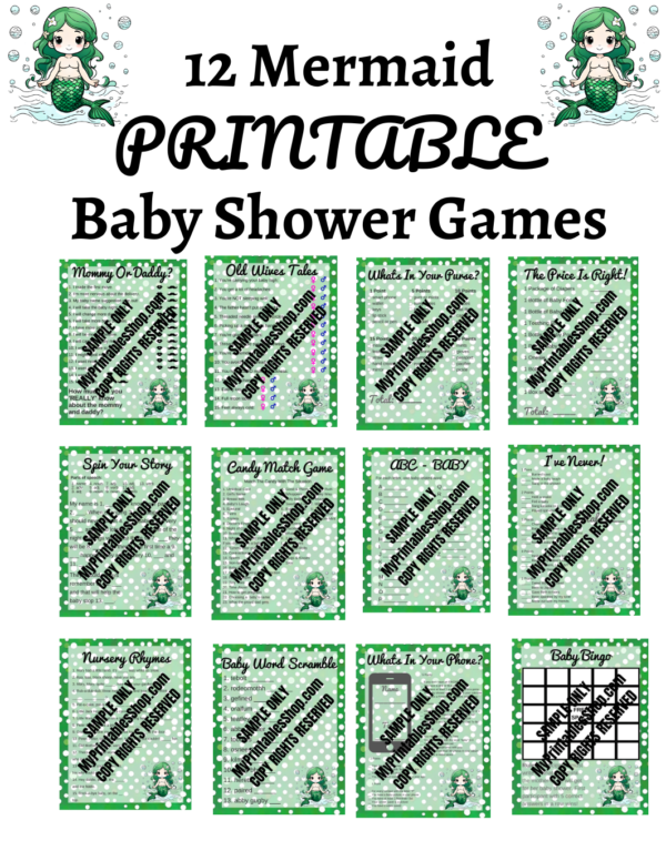 Mermaid Baby Shower Game Bundle Plus Banner and Flag Bonuses